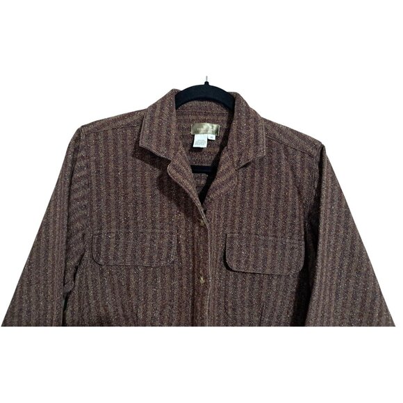 Vintage Woolrich Womens Medium Wool Button Up Shirt Jacket Striped Long Sleeve - Picture 5 of 11
